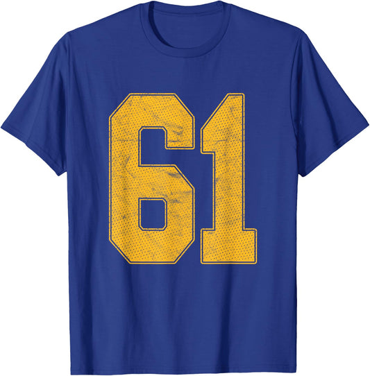Number 61 Numbered Uniform Sports Team Jersey 61st Birthday T-Shirt - T-Shirt | Royal
