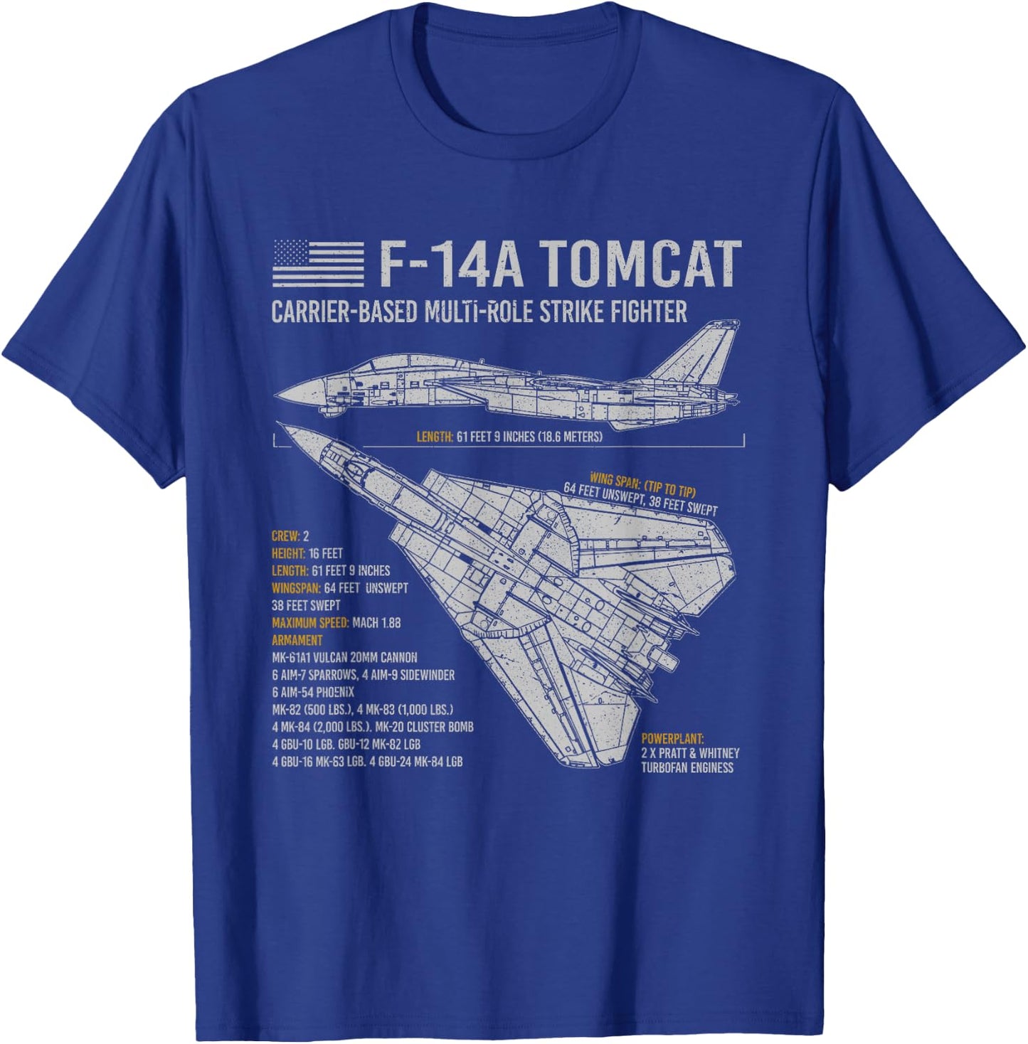 F-14 Tomcat F14 Aircraft Airplane Blueprint Facts. Small T-Shirt - T-Shirt | Royal