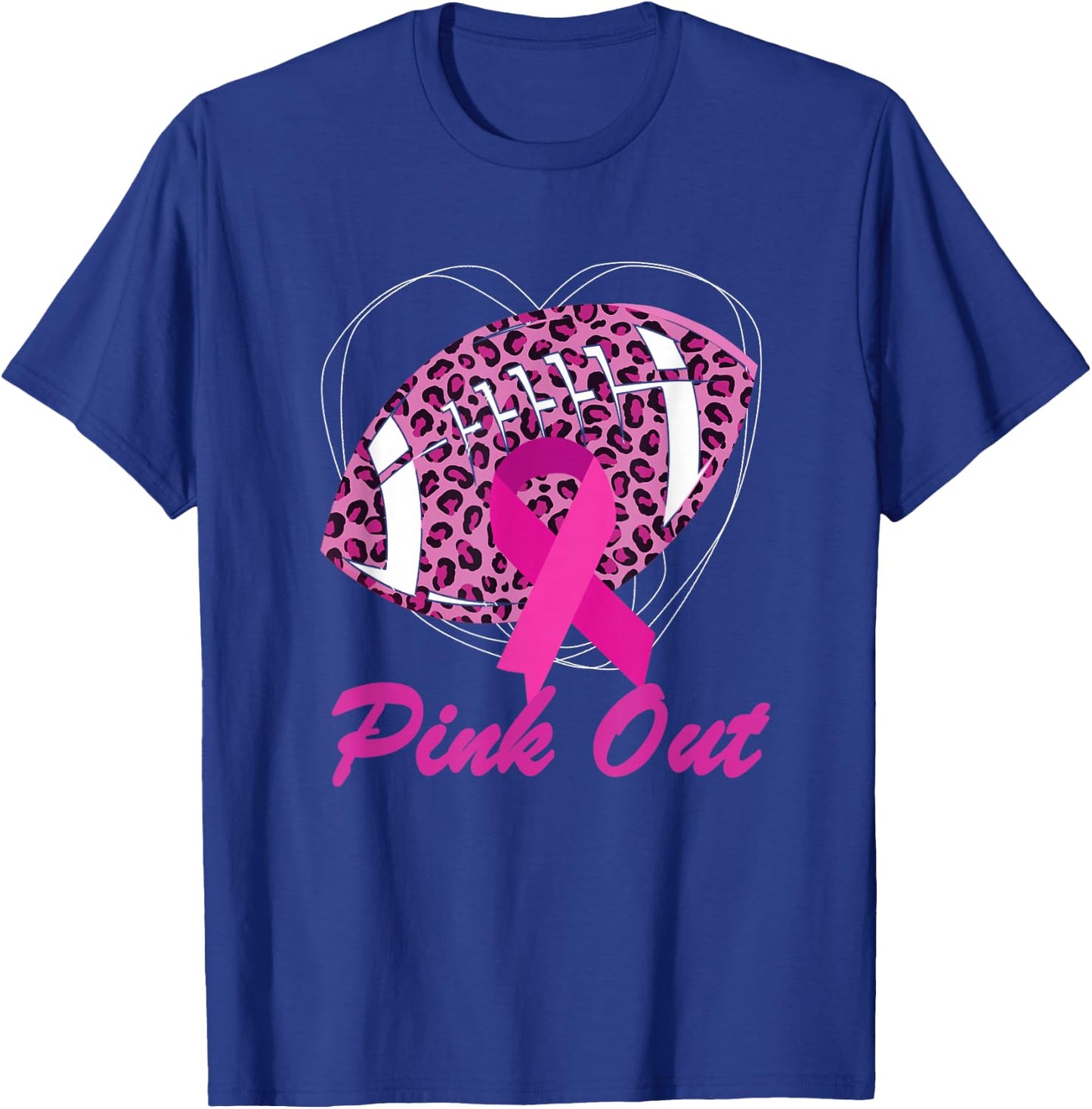 Breast Cancer Ribbon Pink Out Football Pink Ribbon Leopard T-Shirt - T-Shirt | Royal