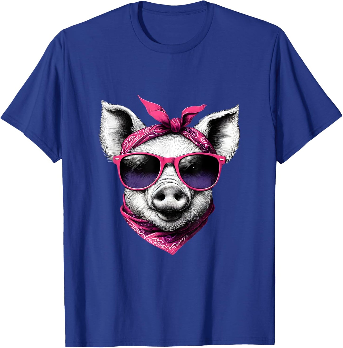 Pig Wearing A Pink Bandana Headband And Sunglasses T-Shirt - T-Shirt | Royal