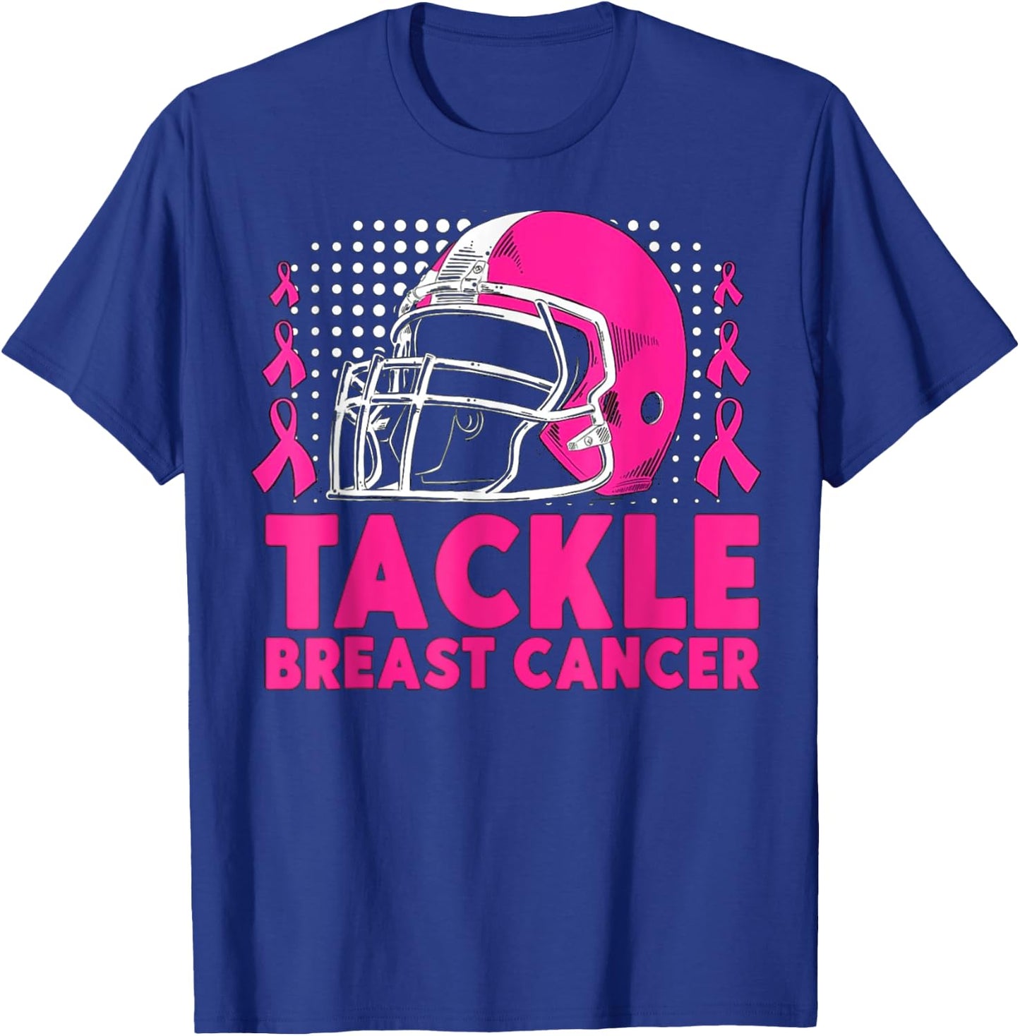 Tackle Football Breast Cancer Awareness Pink Ribbon Boys Kid T-Shirt - T-Shirt | Royal