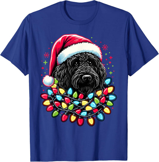 Black Labradoodle Christmas Tree Xmas Lights Doodle Dog T-Shirt - T-Shirt | Royal