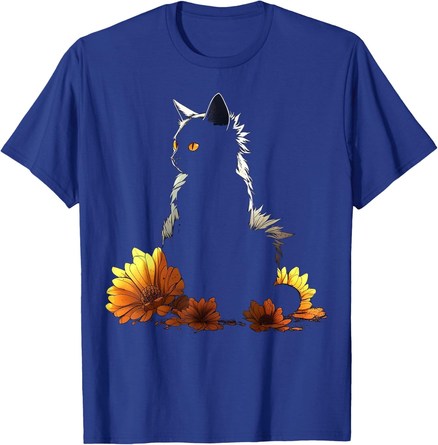 Cat Flowers Artwork - Cat Motif Animal T-Shirt - T-Shirt | Royal