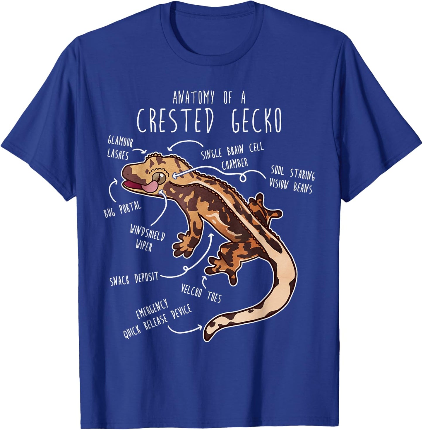Crested Gecko Lizard Reptile Anatomy, Pet Harelquin Crestie T-Shirt - T-Shirt | Royal