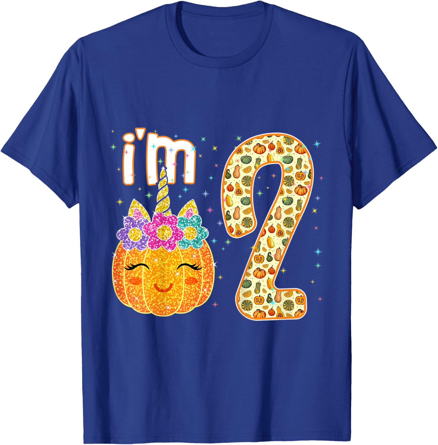 Kids Kids Im 2 Years Old Unicorn Pumpkin Halloween 2nd Birthday T-Shirt - T-Shirt | Royal