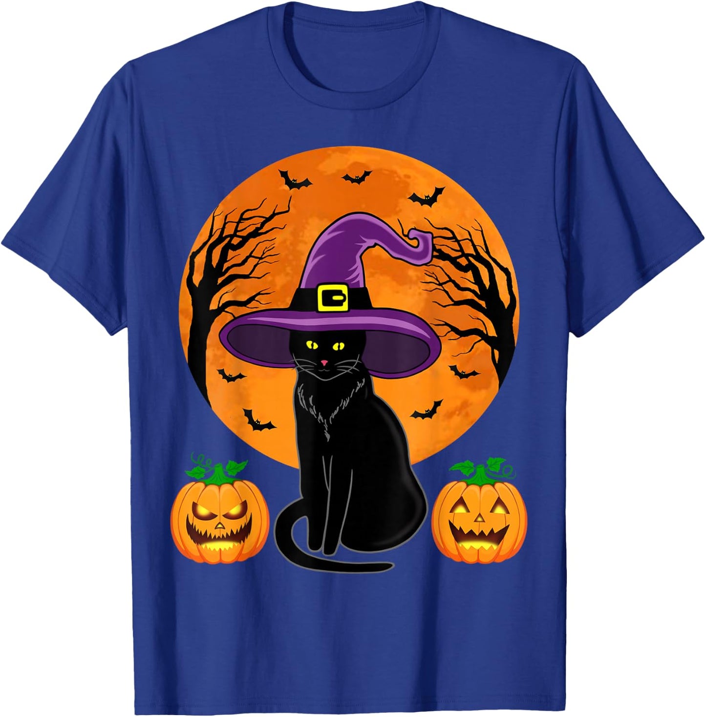 Retro Black Cat Halloween Pumpkin Costume Women Kids Girls T-Shirt - T-Shirt | Royal