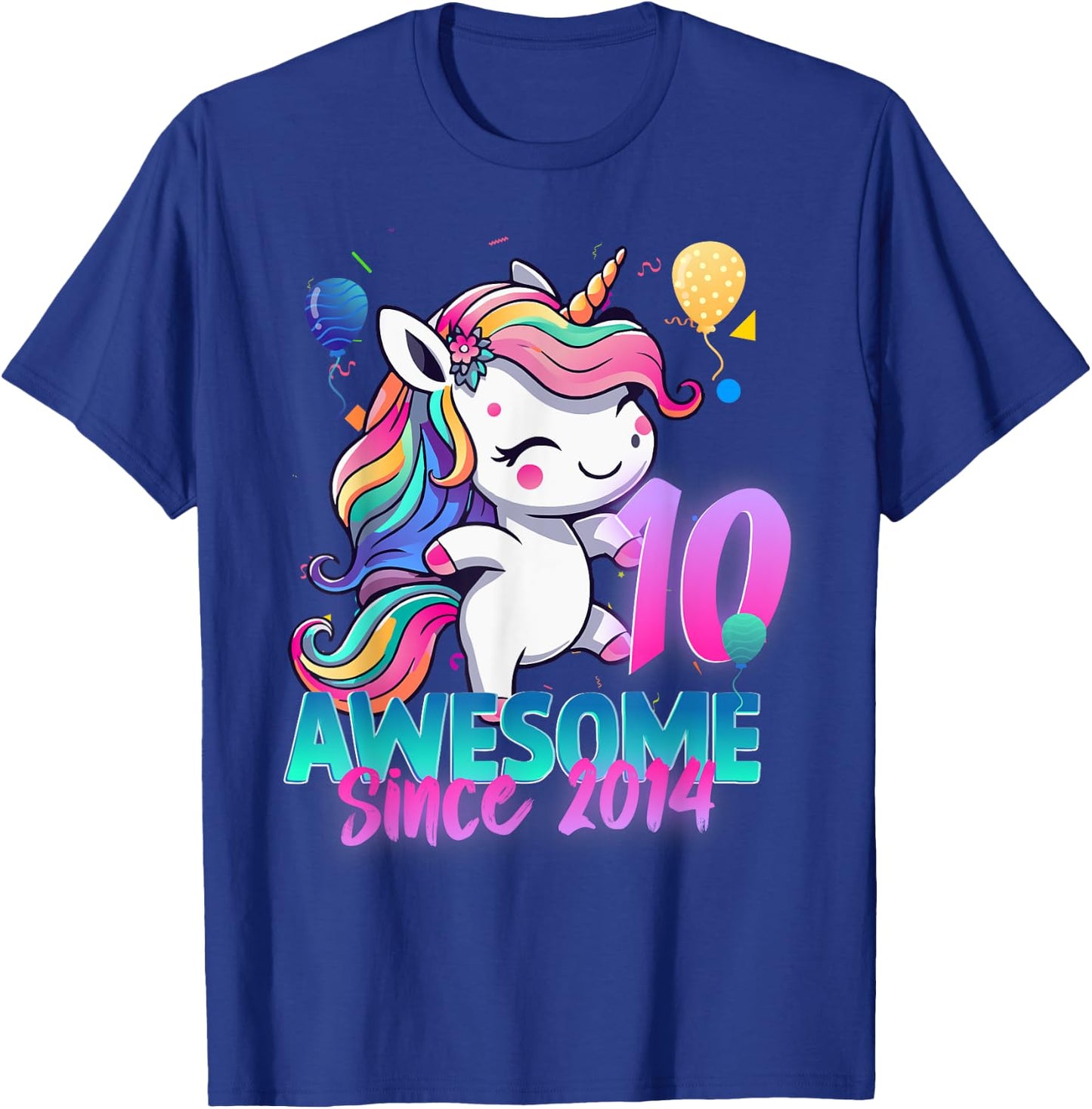 10th Birthday Girl Awesome Since 2014 10 Years Old Unicorn T-Shirt - T-Shirt | Royal