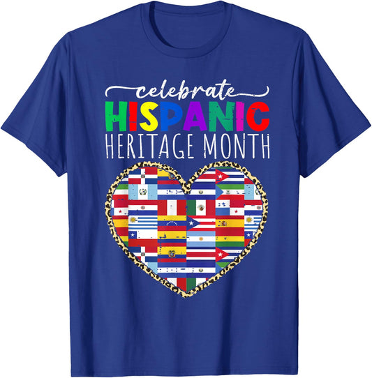 Celebrate Hispanic Heritage Month Celebration Latin Flags T-Shirt - T-Shirt | Royal