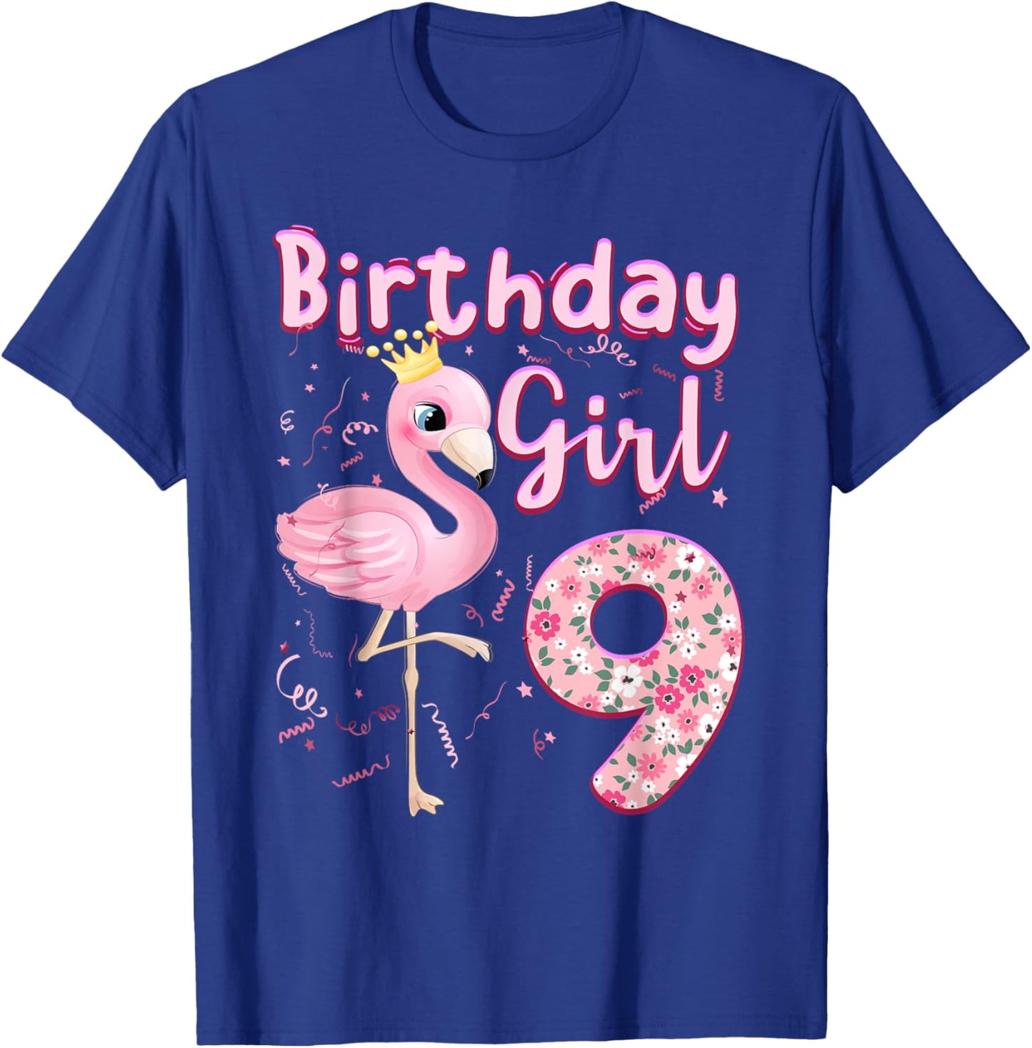 9th Birthday Girls Flamingo 9 Years Old Tropical Flamingo T-Shirt - T-Shirt | Royal