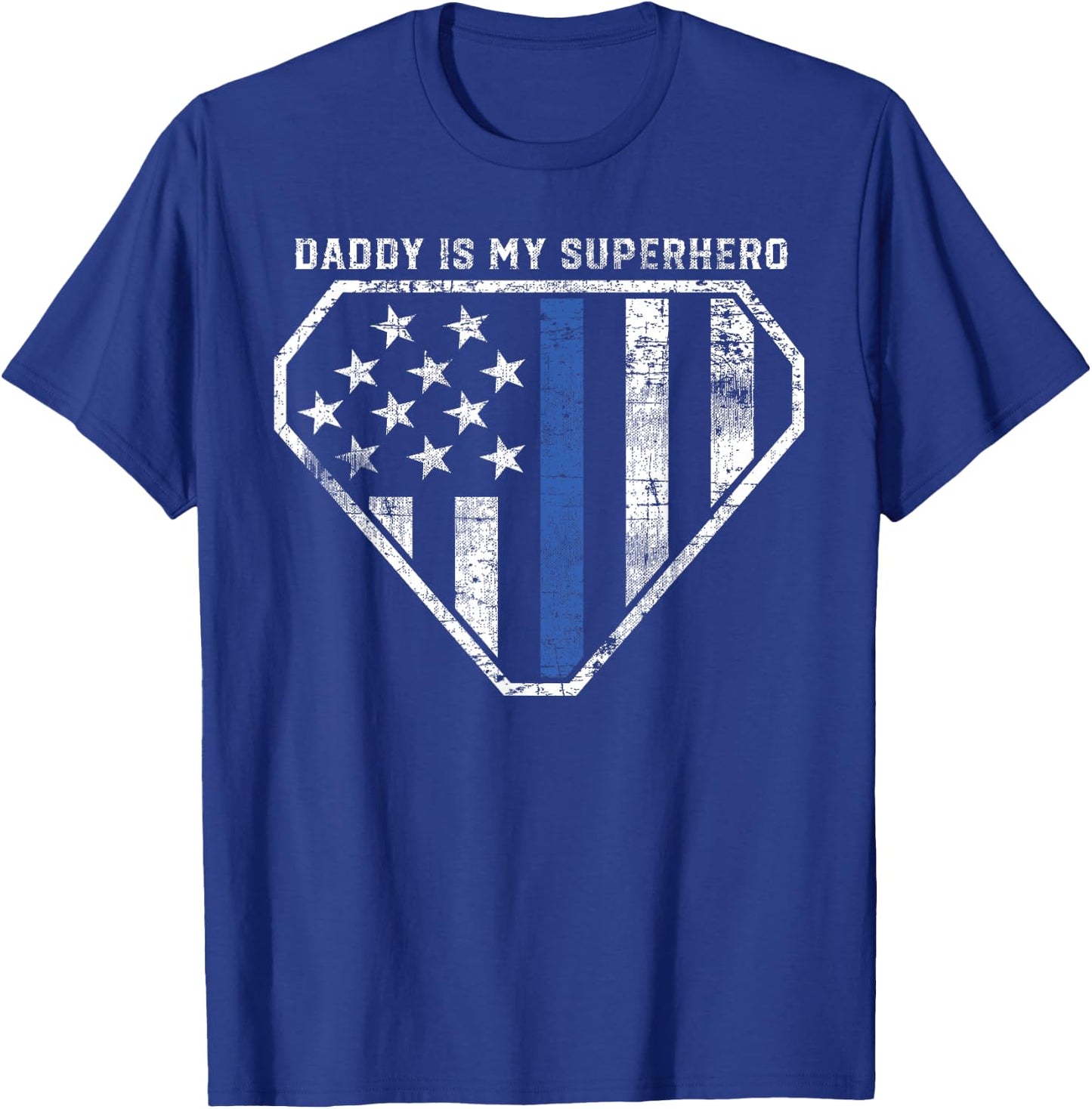 Daddy is My Superhero Blue Line Super Police Officer T-Shirt - T-Shirt | Royal