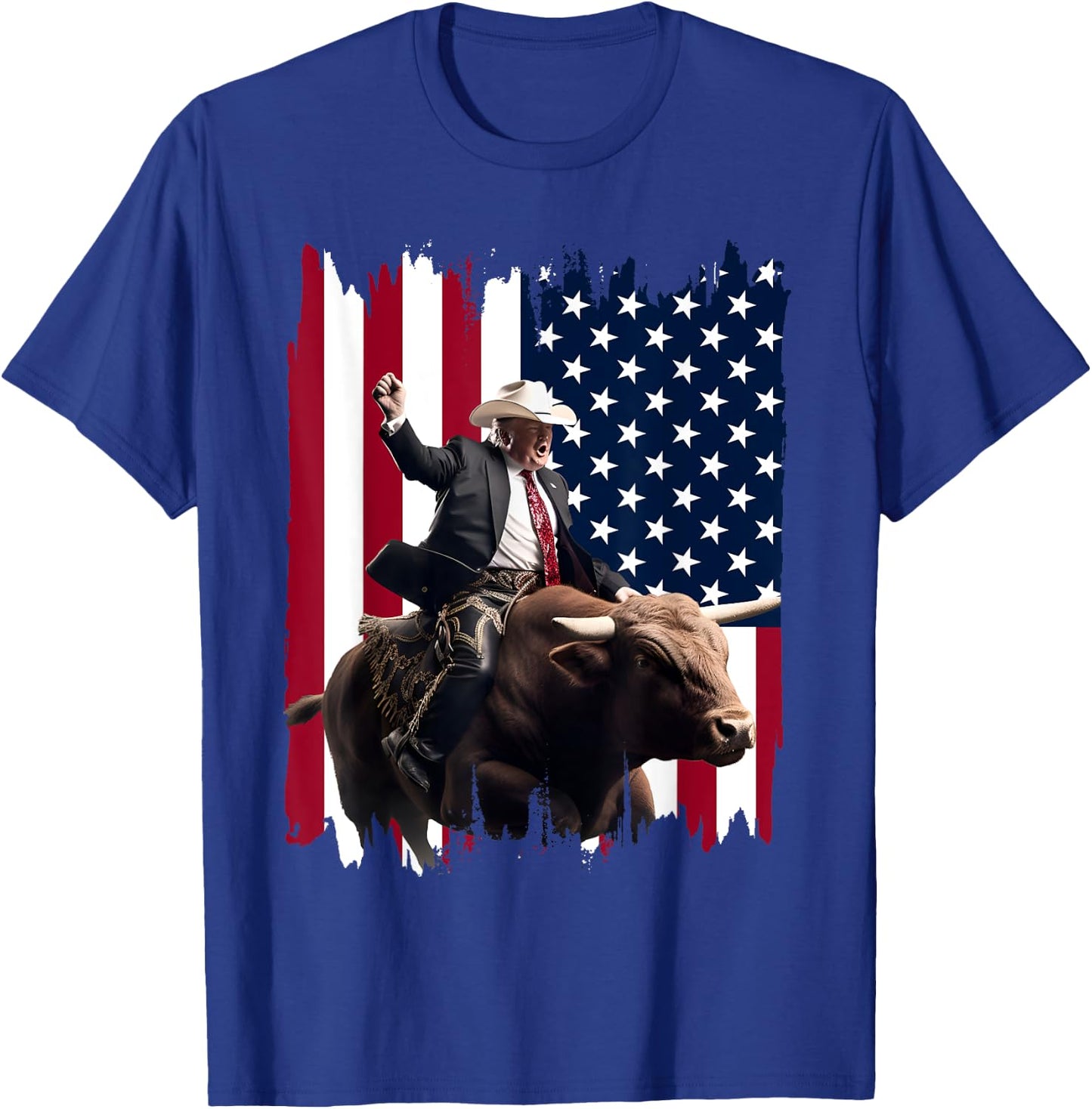 Trump Rodeo Bull Rider Patriotic American Flag 4Th Of July T-Shirt - T-Shirt | Royal
