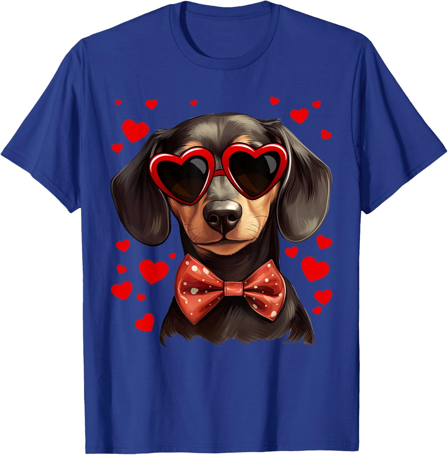 Dachshund Dog Heart Sunglasses Bow Tie Valentine's Day T-Shirt - T-Shirt | Royal