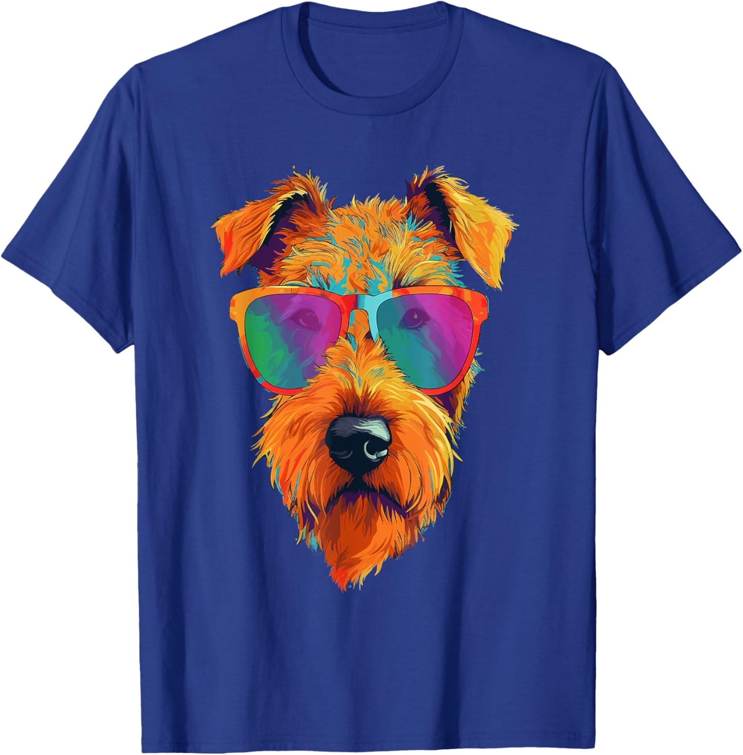 Colorful Pop Art Airedale Terrier Wearing Sunglasses Face T-Shirt - T-Shirt | Royal