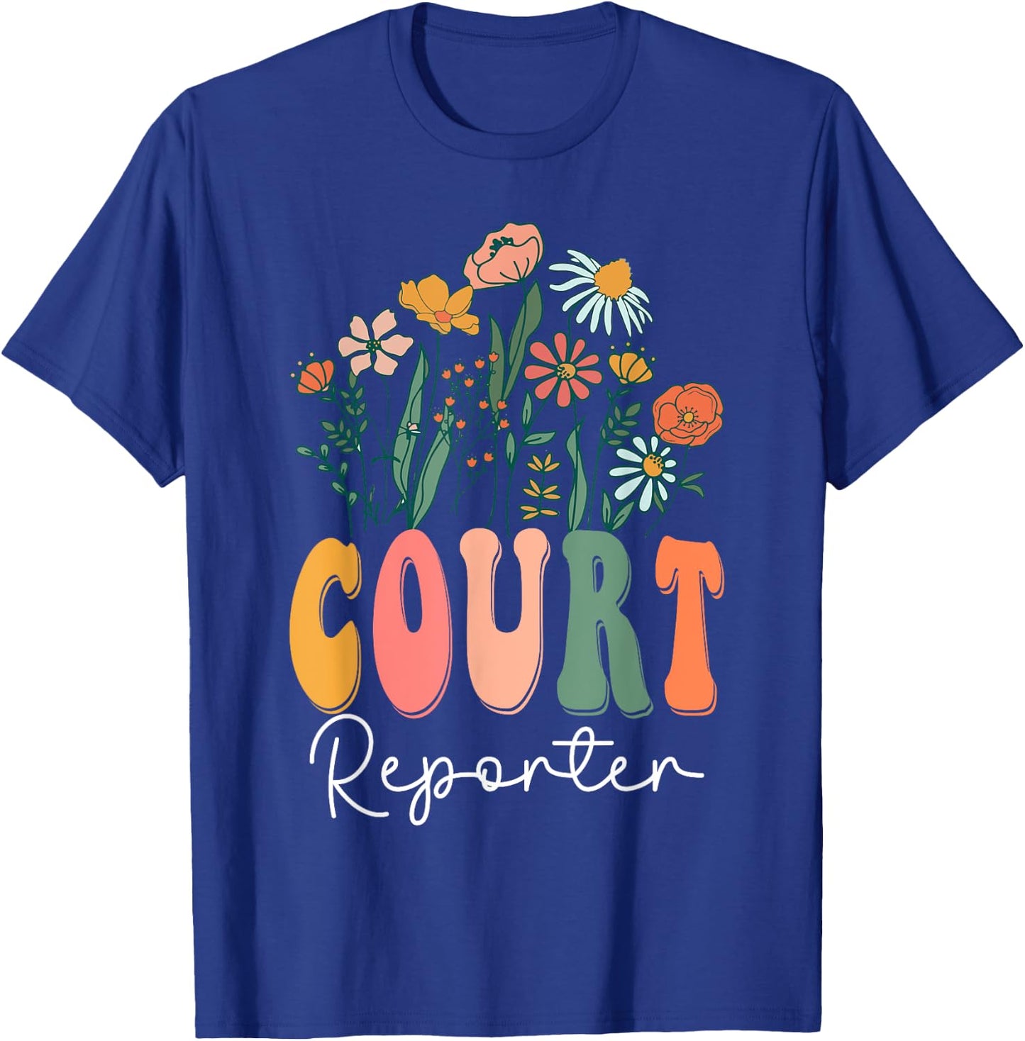 Retro Groovy floral Court Reporter Wildflower T-Shirt - T-Shirt | Royal