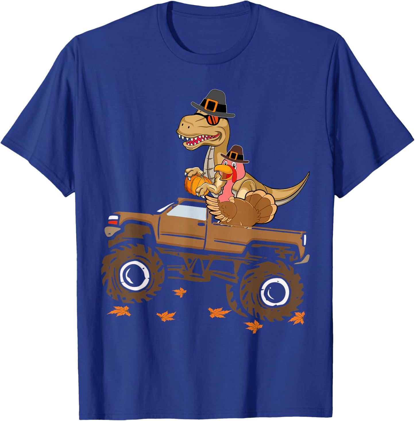 Happy Thanksgiving dinosaur Turkey Riding truck kids boys T-Shirt - T-Shirt | Royal