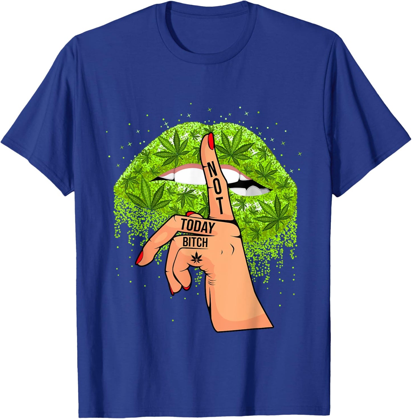 Funny Sexy Lips Cannabis Marijuana Weed Pot Leaf Lover T-Shirt - T-Shirt | Royal
