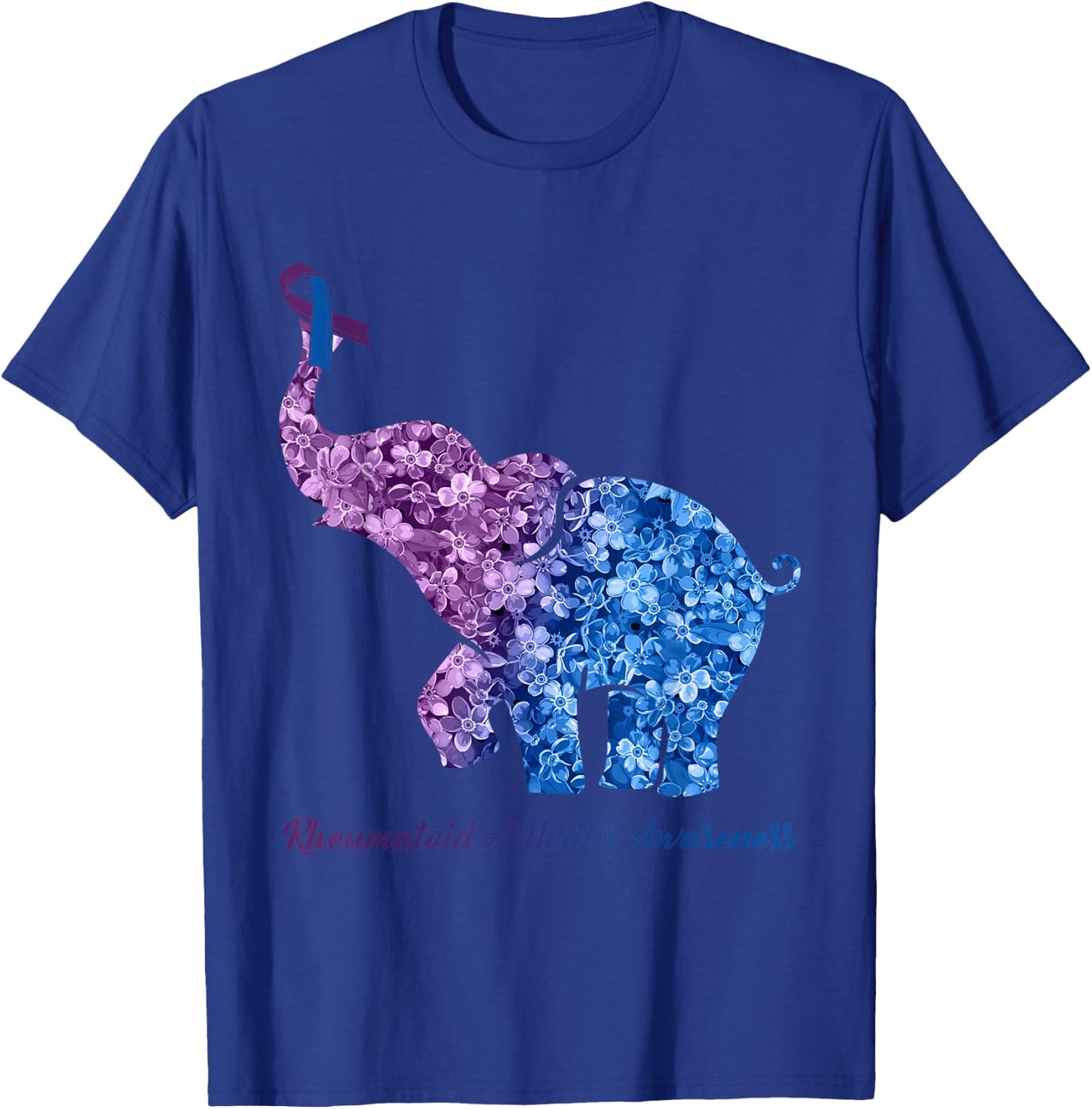 Elephant With Flower Rheumatoid Arthritis Awareness Ribbon T-Shirt - T-Shirt | Royal