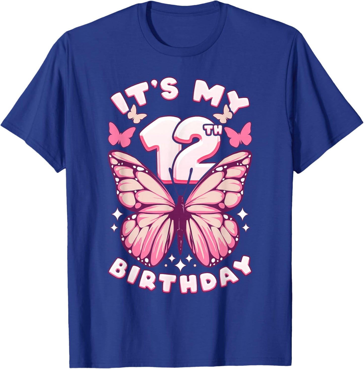 12th Birthday Girl 12 Years Old Butterflies Number 12 T-Shirt - T-Shirt | Royal