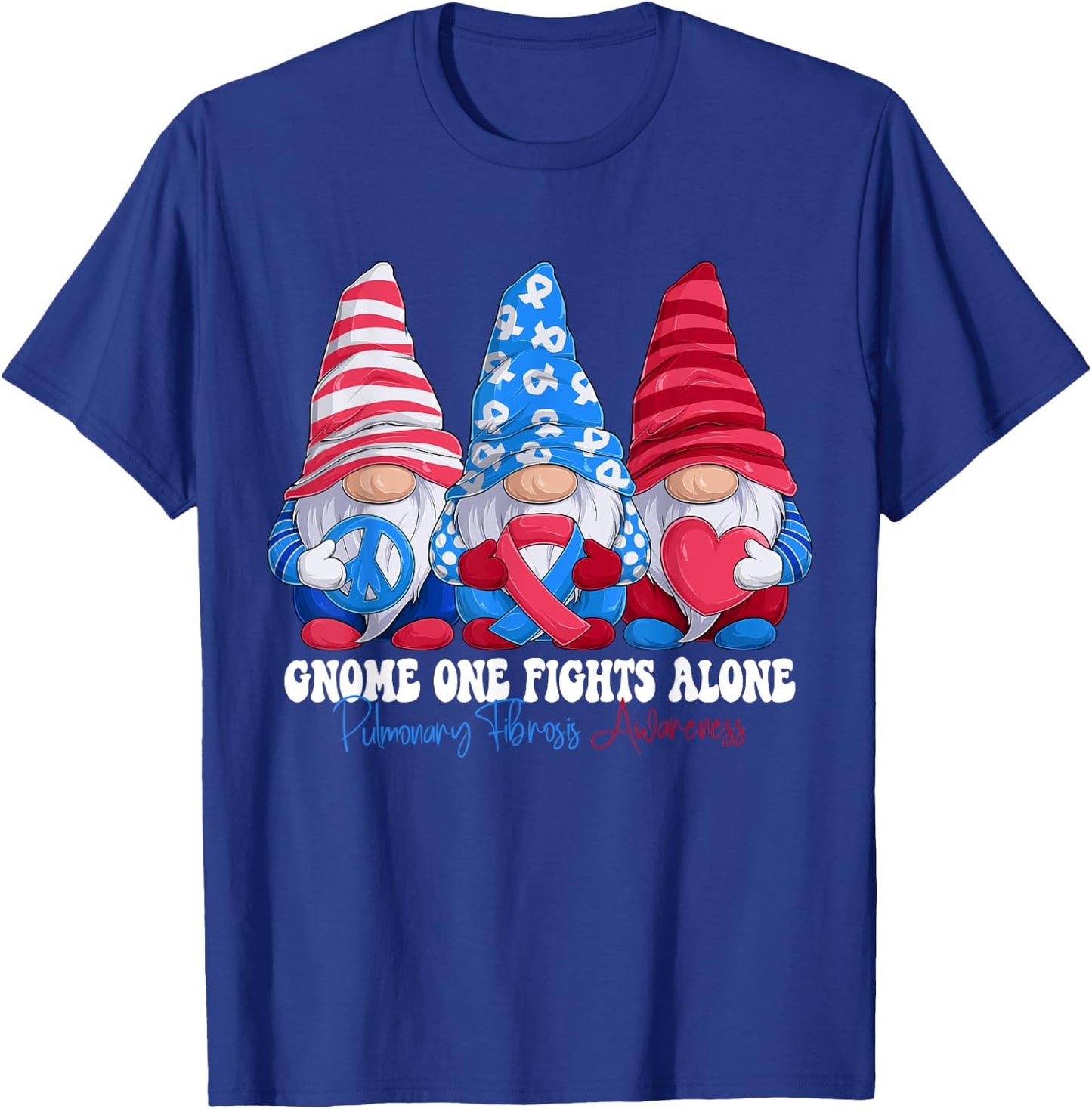 Funny Gnomies Pulmonary Fibrosis Awareness Month Ribbon T-Shirt - T-Shirt | Royal