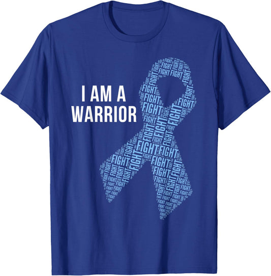 I Am A Warrior Prostate Cancer Awareness Light Blue Ribbon T-Shirt - T-Shirt | Royal