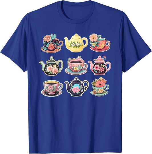 Teapot and Tea Cups With Flowers T-Shirt - T-Shirt | Royal