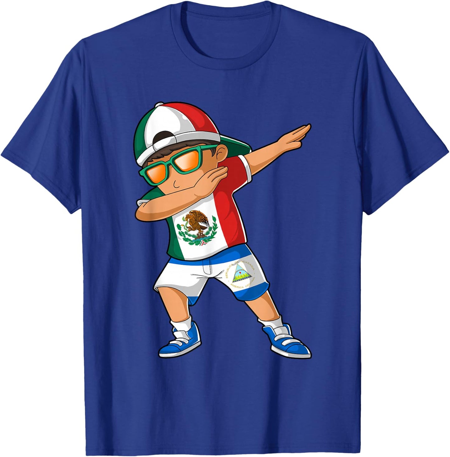 Half Mexican Half Nicaraguan Boy Mexico Nicaragua Flag T-Shirt - T-Shirt | Royal
