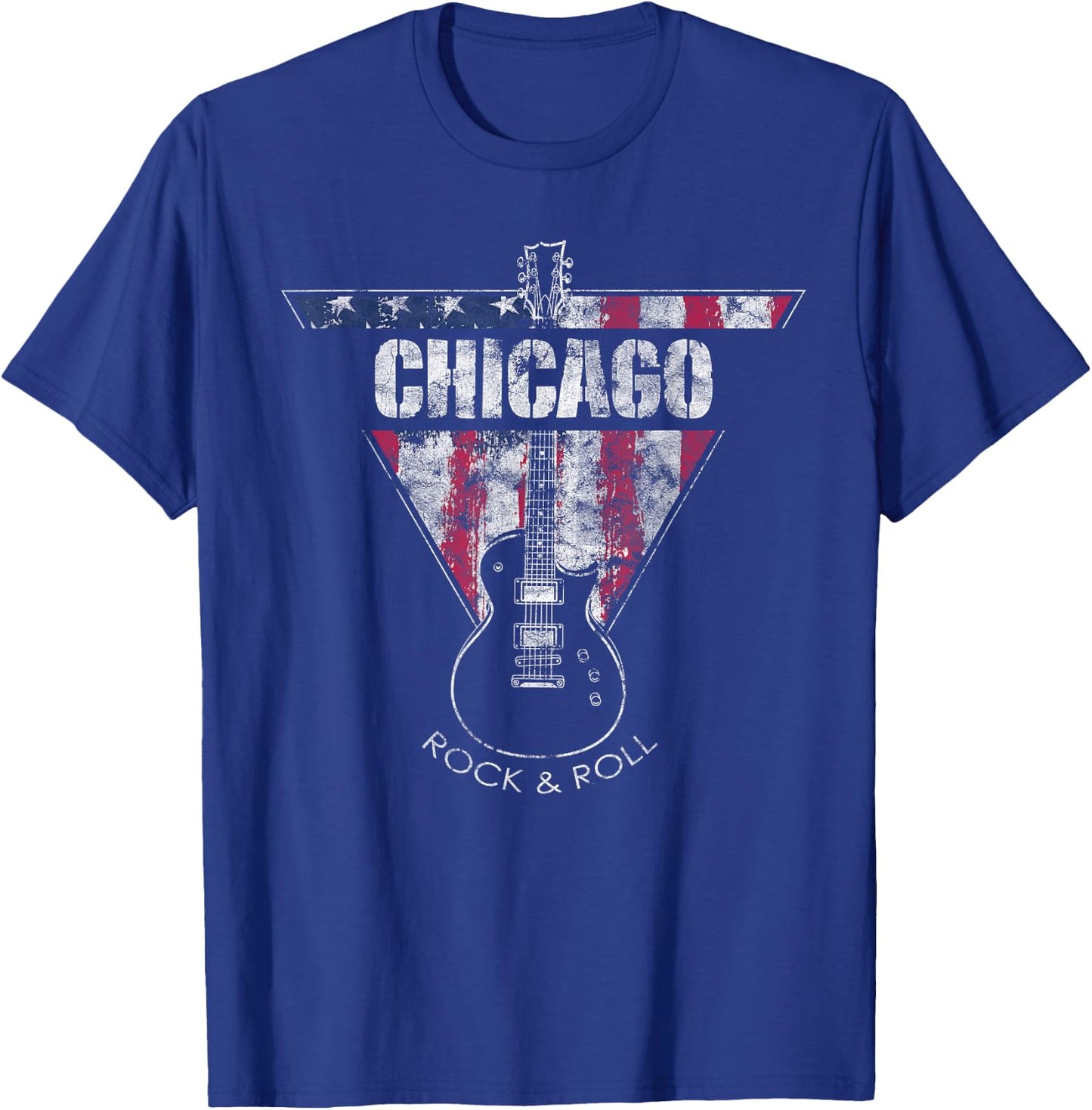 Chicago Vintage American Flag Guitar Player Souvenir T-Shirt - T-Shirt | Royal