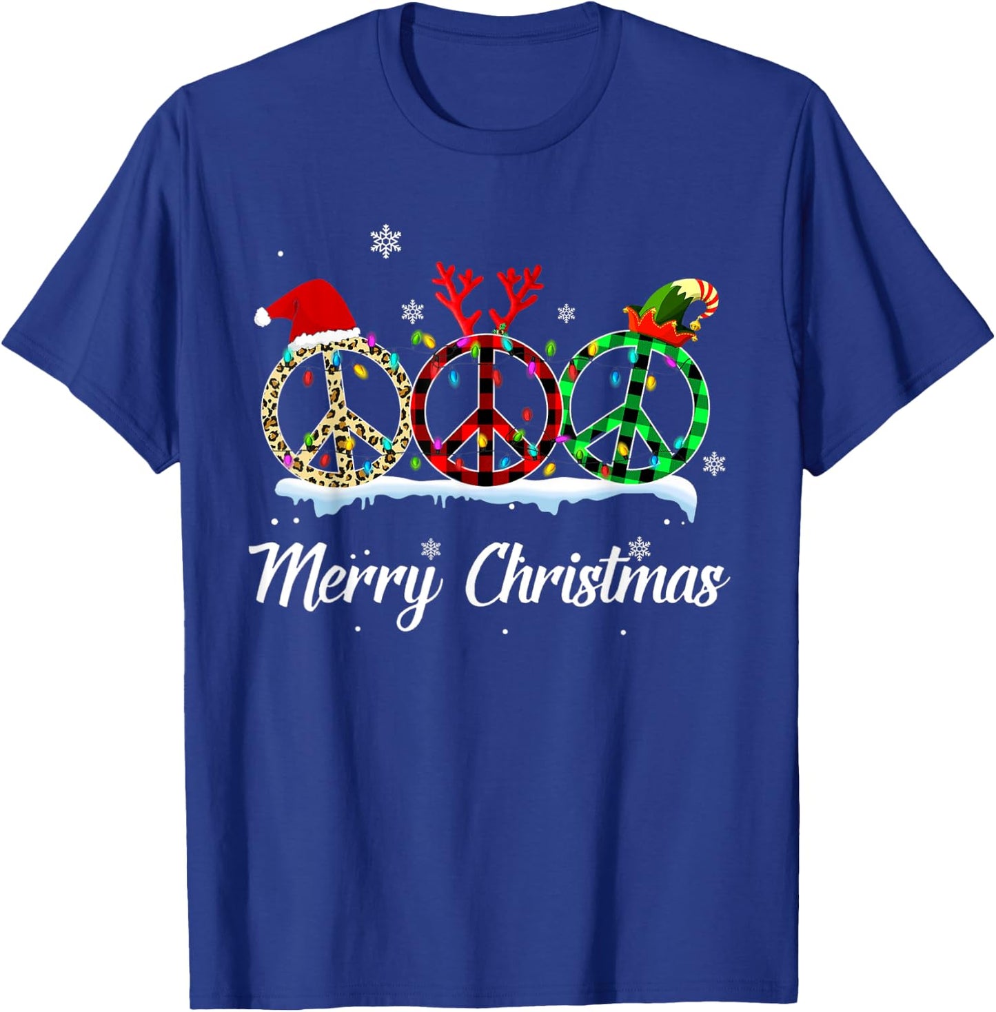 Hippie Peace Sign Santa Hat Reindeer Merry Christmas T-Shirt - T-Shirt | Royal