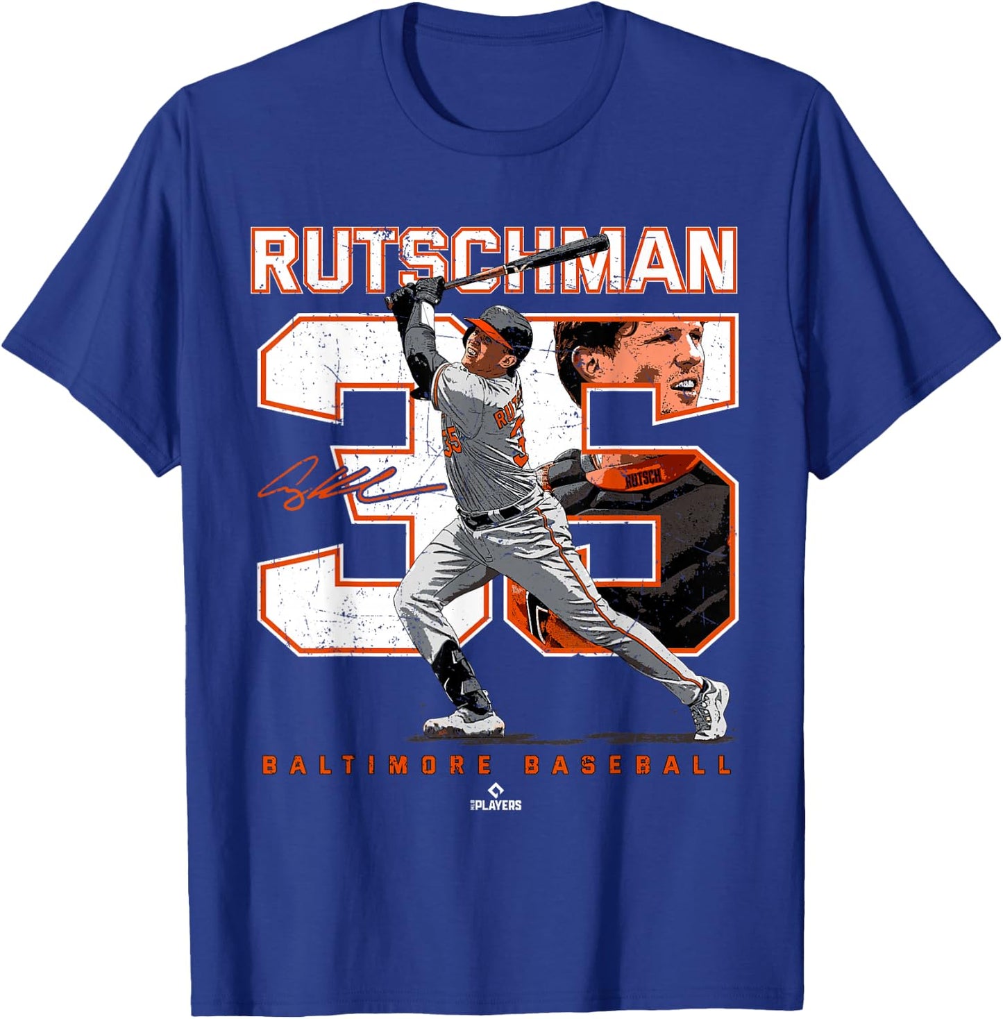 Number and Portrait Adley Rutschman Baltimore T-Shirt - T-Shirt | Royal