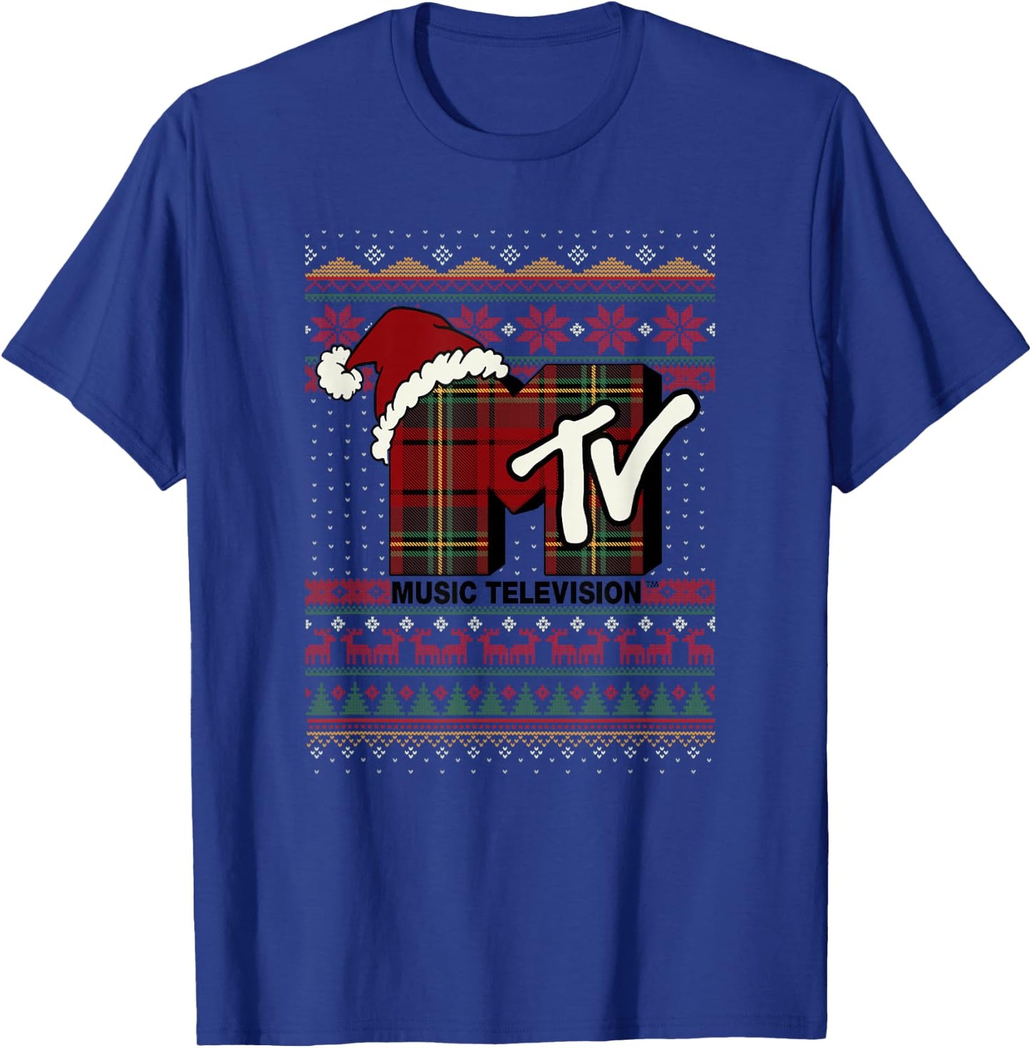 MTV Christmas Plaid Ugly Sweater Logo T-Shirt - T-Shirt | Royal