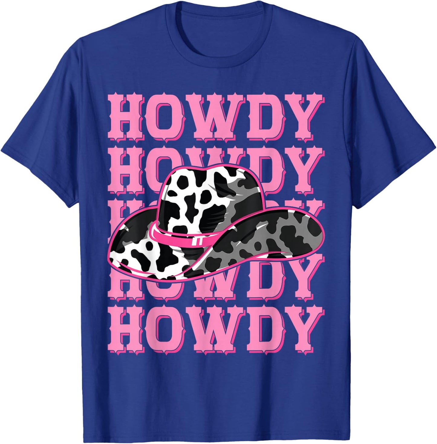 HOWDY - Country Southern Western Pink Texas Cow pattern T-Shirt - T-Shirt | Royal