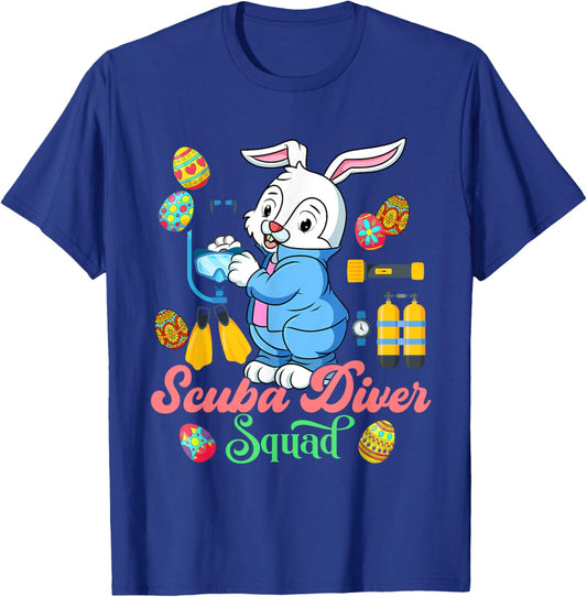 Scuba Diver Squad Funny Easter Bunny Chocolate Eggs T-Shirt - T-Shirt | Royal