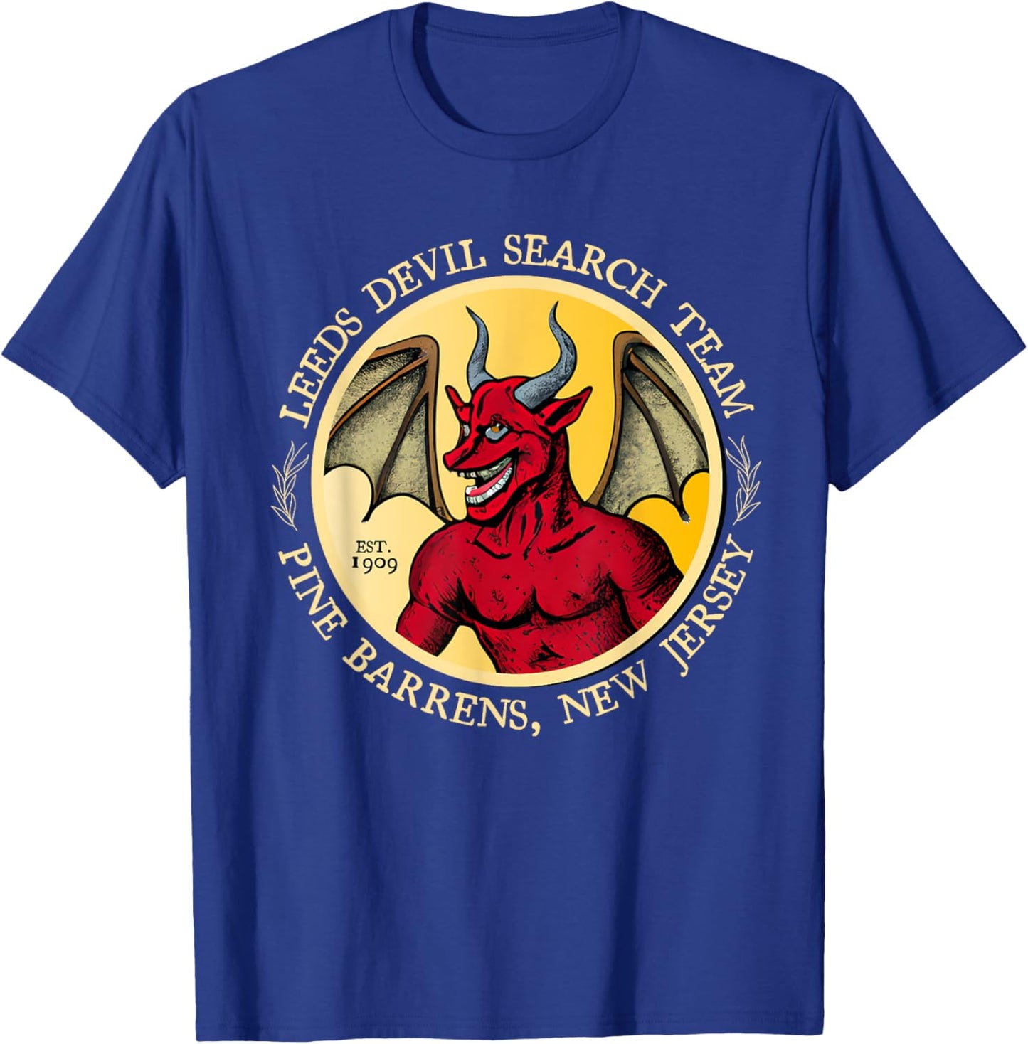 Leeds Devil Search Team Est 1909 Pine Barrens New Jersey T-Shirt - T-Shirt | Royal