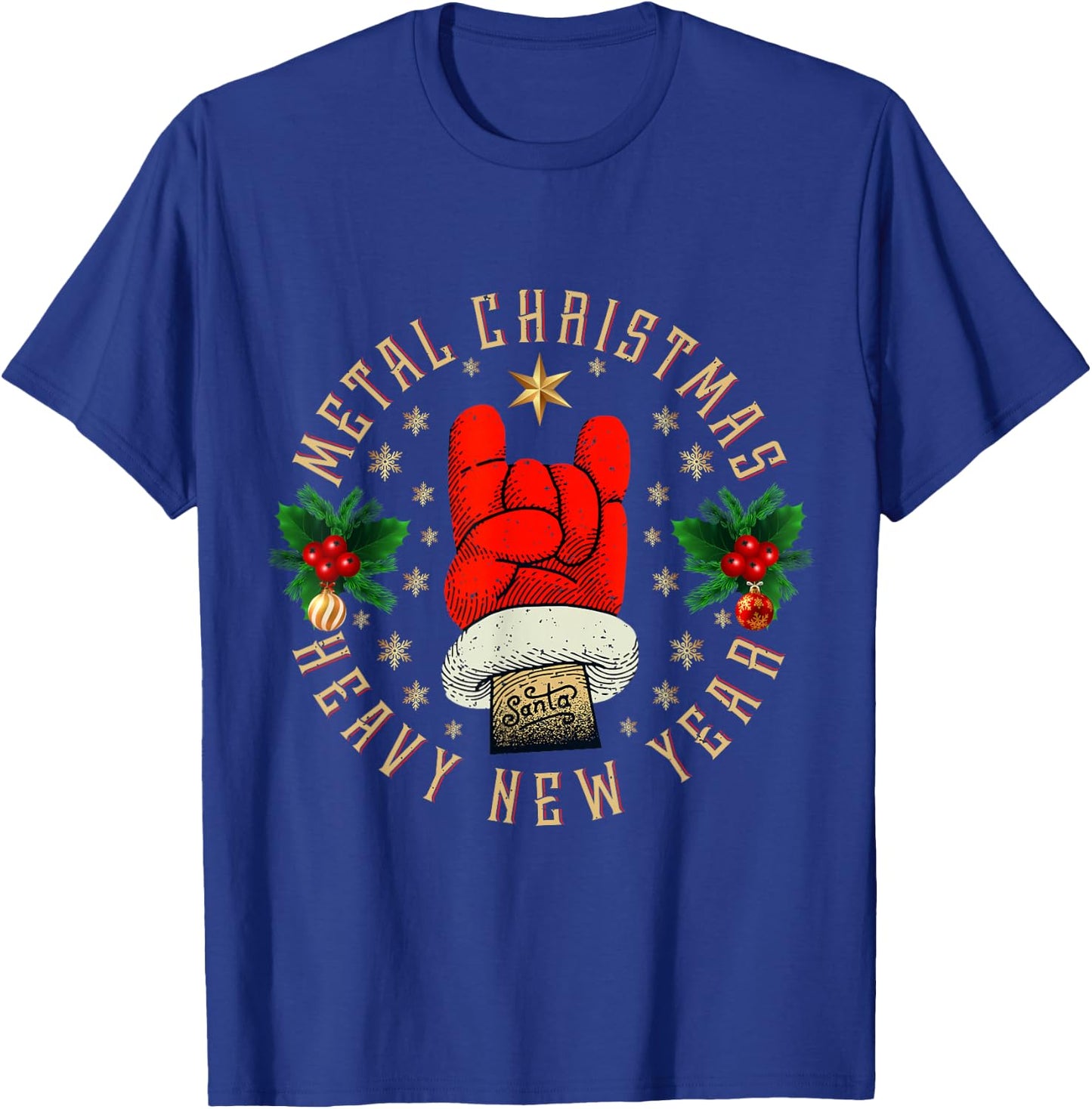 Metal Christmas Heavy New Year, Rock & Roll Santa Clause T-Shirt - T-Shirt | Royal