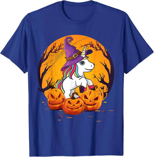 Fun Halloween Shirt Girls Kids Witchy Unicorn Halloween T-Shirt - T-Shirt | Royal