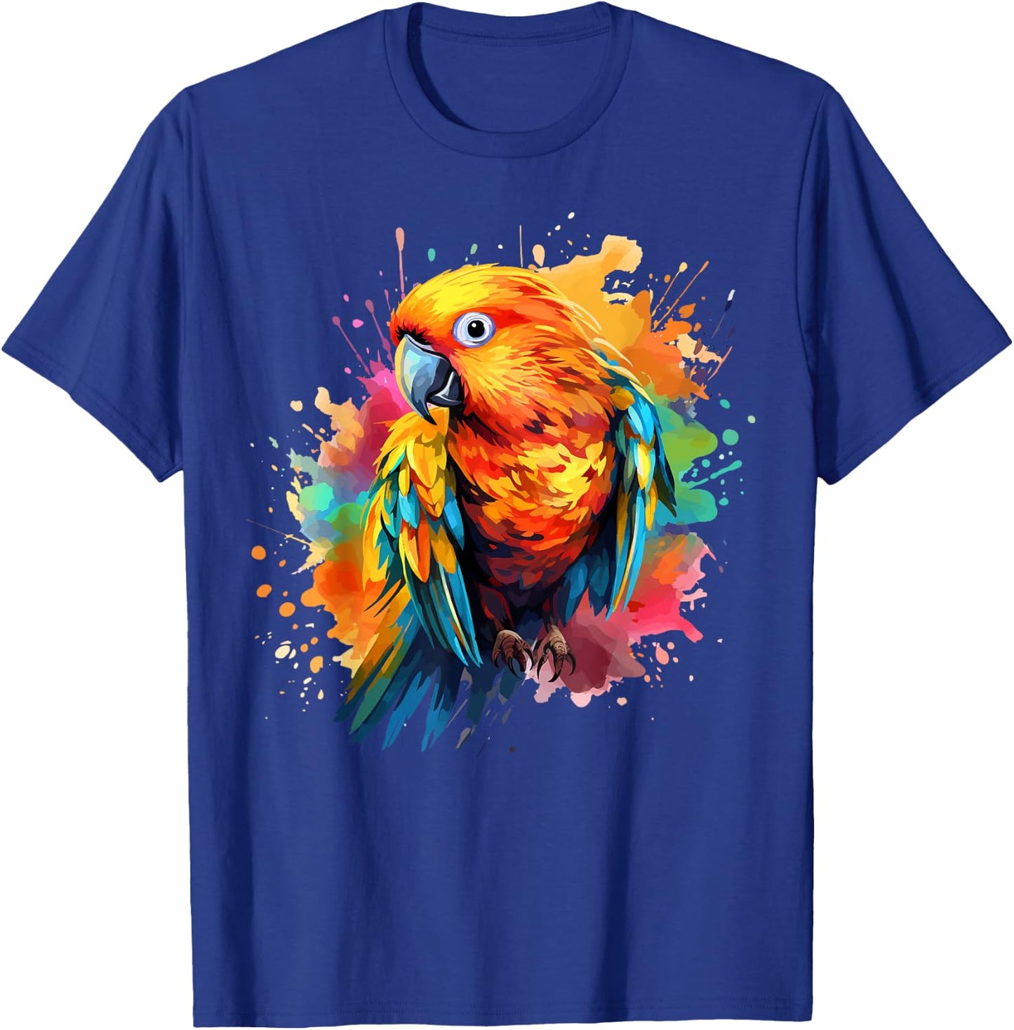 Splash Art Sun Conure Parrot Lover Colorful T-Shirt - T-Shirt | Royal