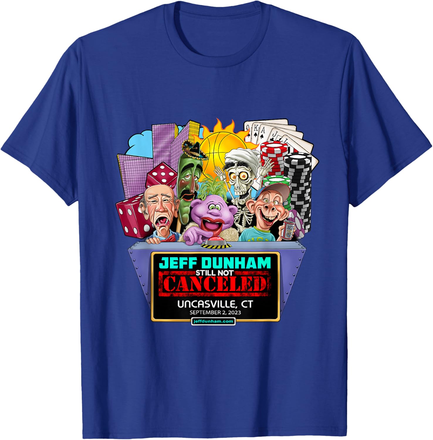Jeff Dunham Uncasville, CT (2023) T-Shirt - T-Shirt | Royal