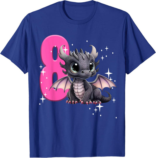 8th Birthday Shirt Dragon Party Birthday Girl Pink 8 Eight T-Shirt - T-Shirt | Royal