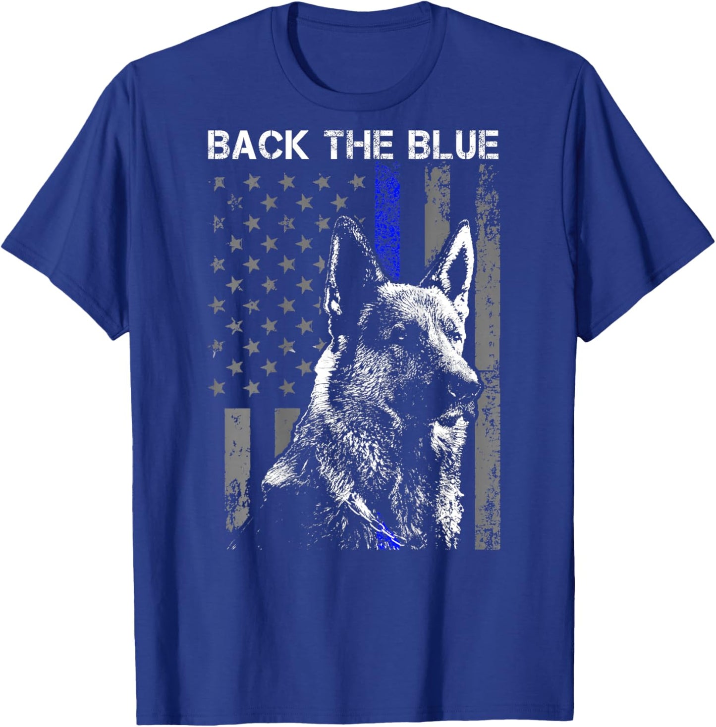 Back The Blue Thin Blue Line Flag K-9 German Shepherd Police T-Shirt - T-Shirt | Royal