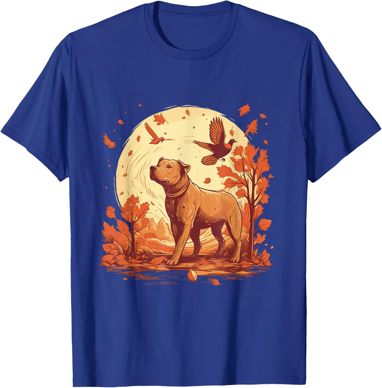 Pitbull Fall Leaves Thanksgiving Day Dog Lover Puppy Owner T-Shirt - T-Shirt | Royal