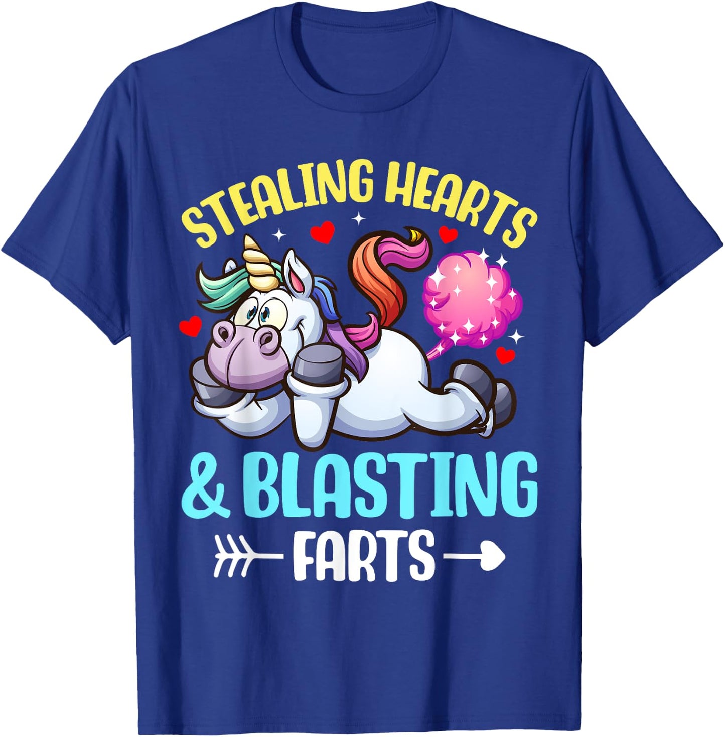 Stealing Hearts And Blasting Farts Fantasy Unicorn Gag T-Shirt - T-Shirt | Royal
