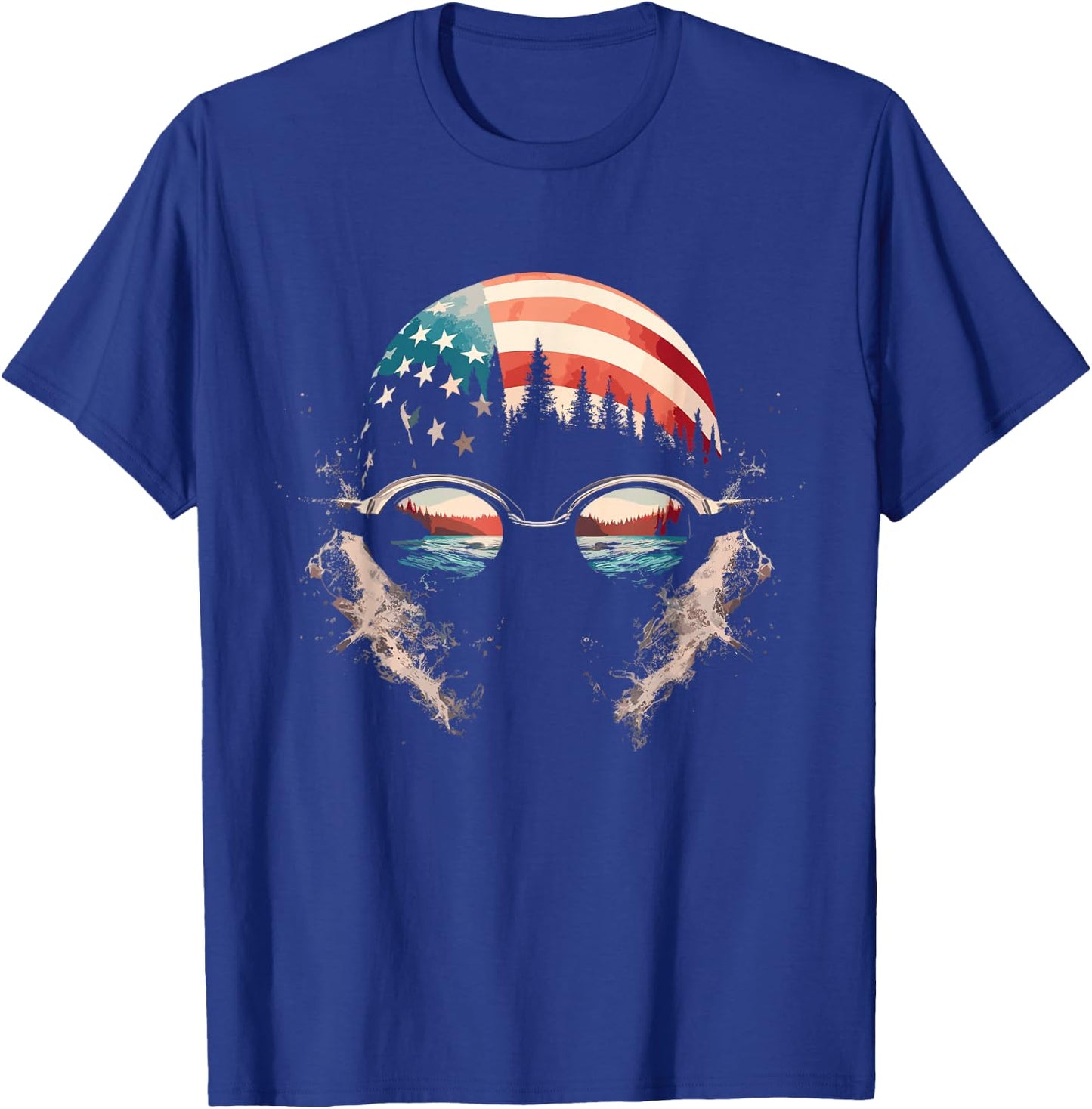 Swimmer American Flag - Patriotic USA Swim Team Swimming T-Shirt - T-Shirt | Royal