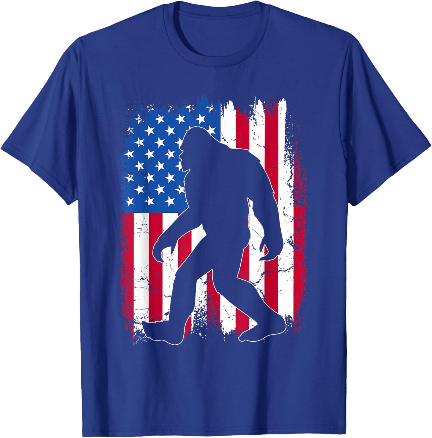 Bigfoot 4th Of July American USA Flag Patriotic Veterans Day T-Shirt - T-Shirt | Royal