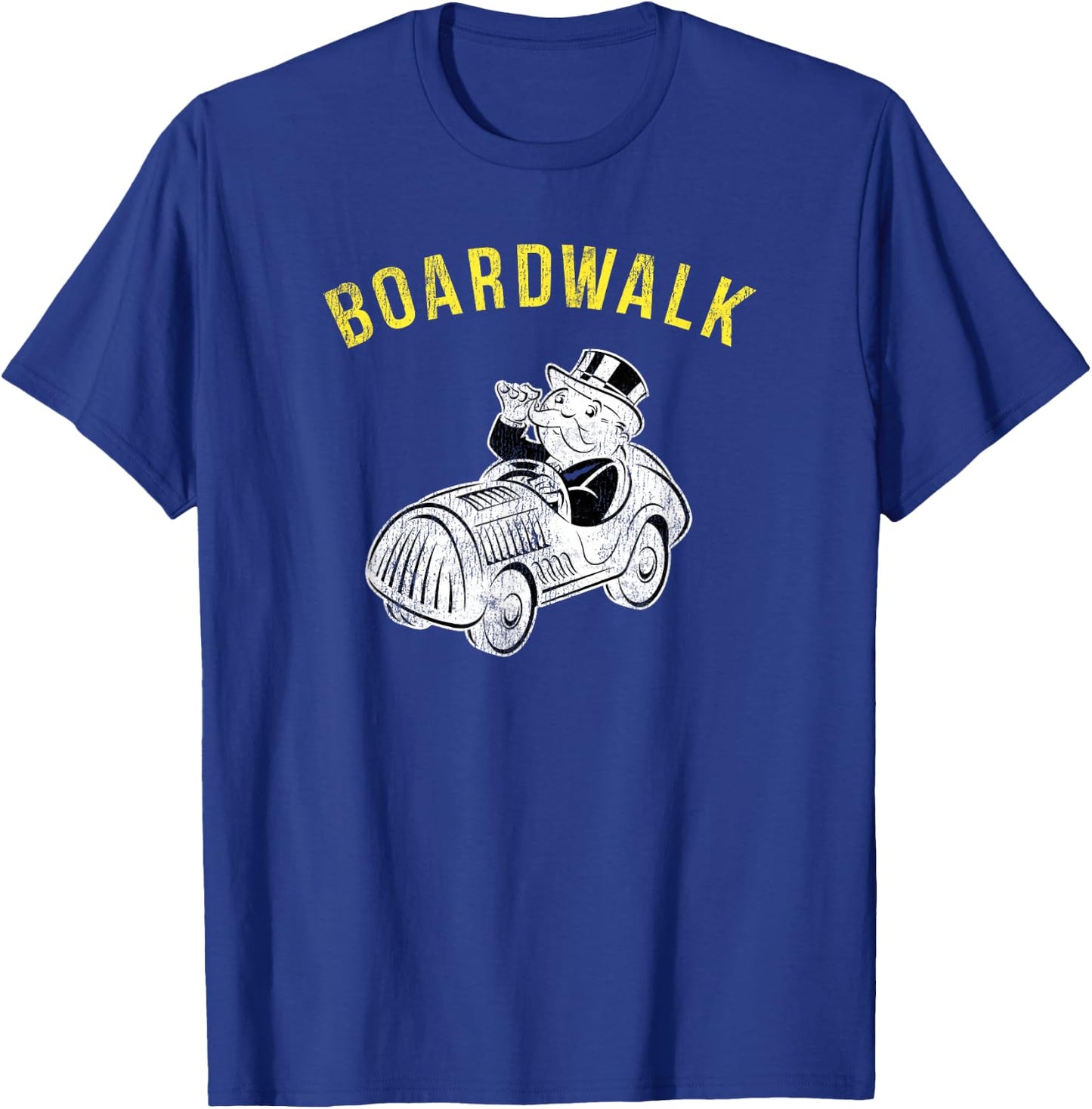 Monopoly Mr. Monopoly Boardwalk Car Ride Gaming Distressed T-Shirt - T-Shirt | Royal