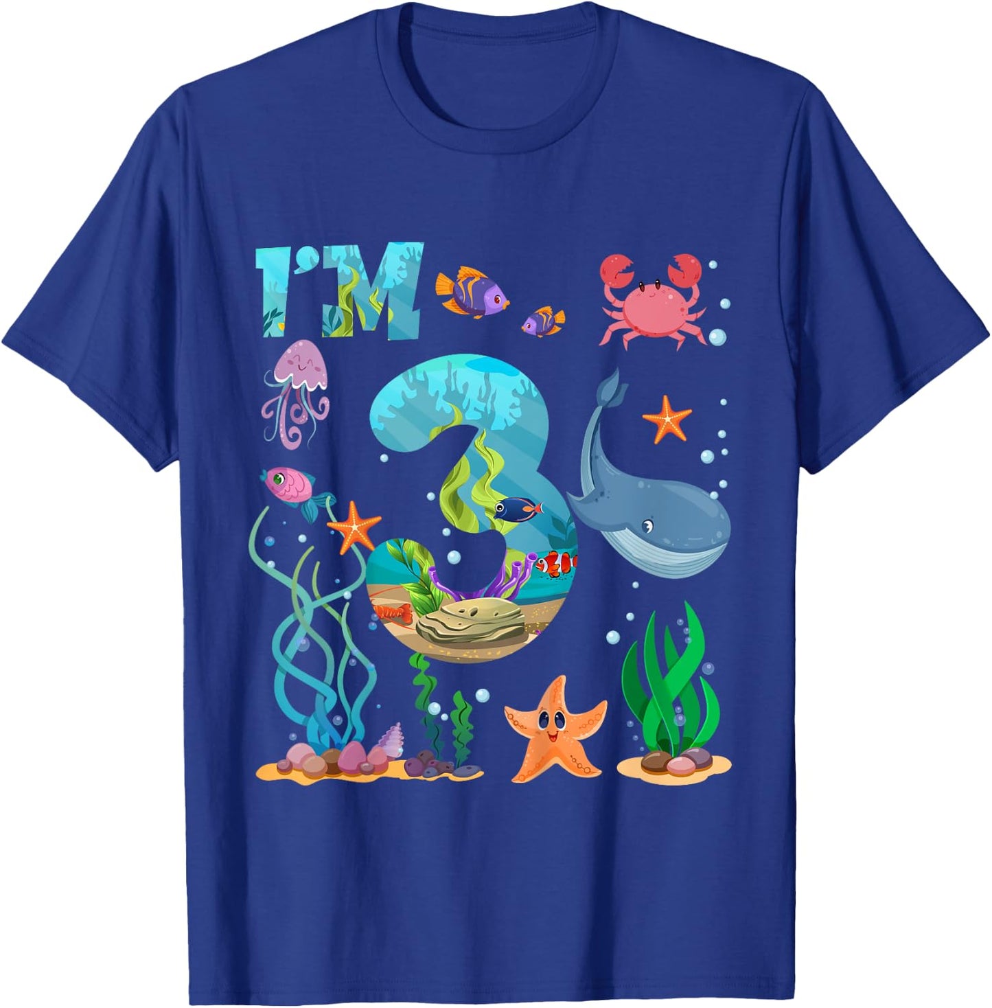 Kids 3 Year Old Boy Girl Sea Animals 3rd Birthday Kids T-Shirt - T-Shirt | Royal