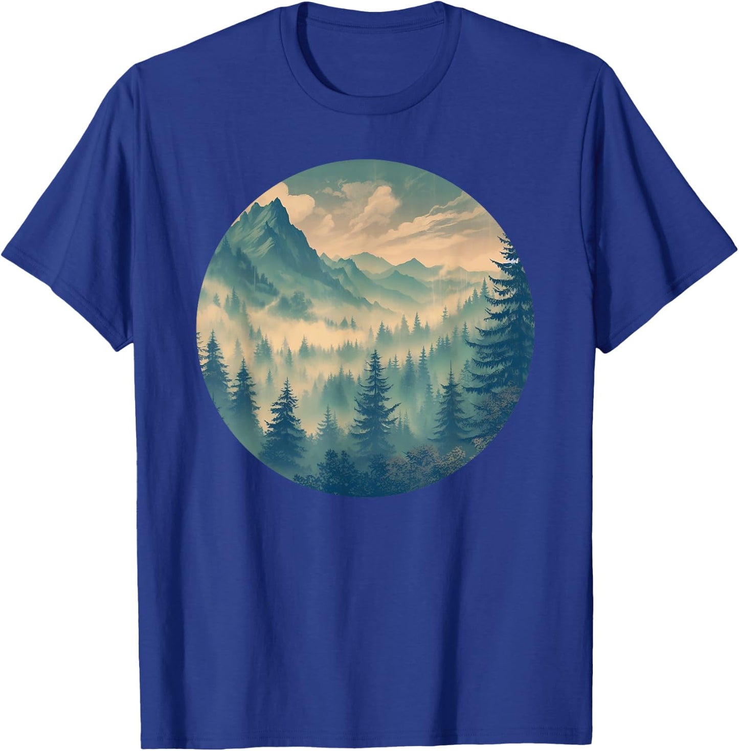 Foggy Forest Pine Tree Woods Green Nature T-Shirt - T-Shirt | Royal