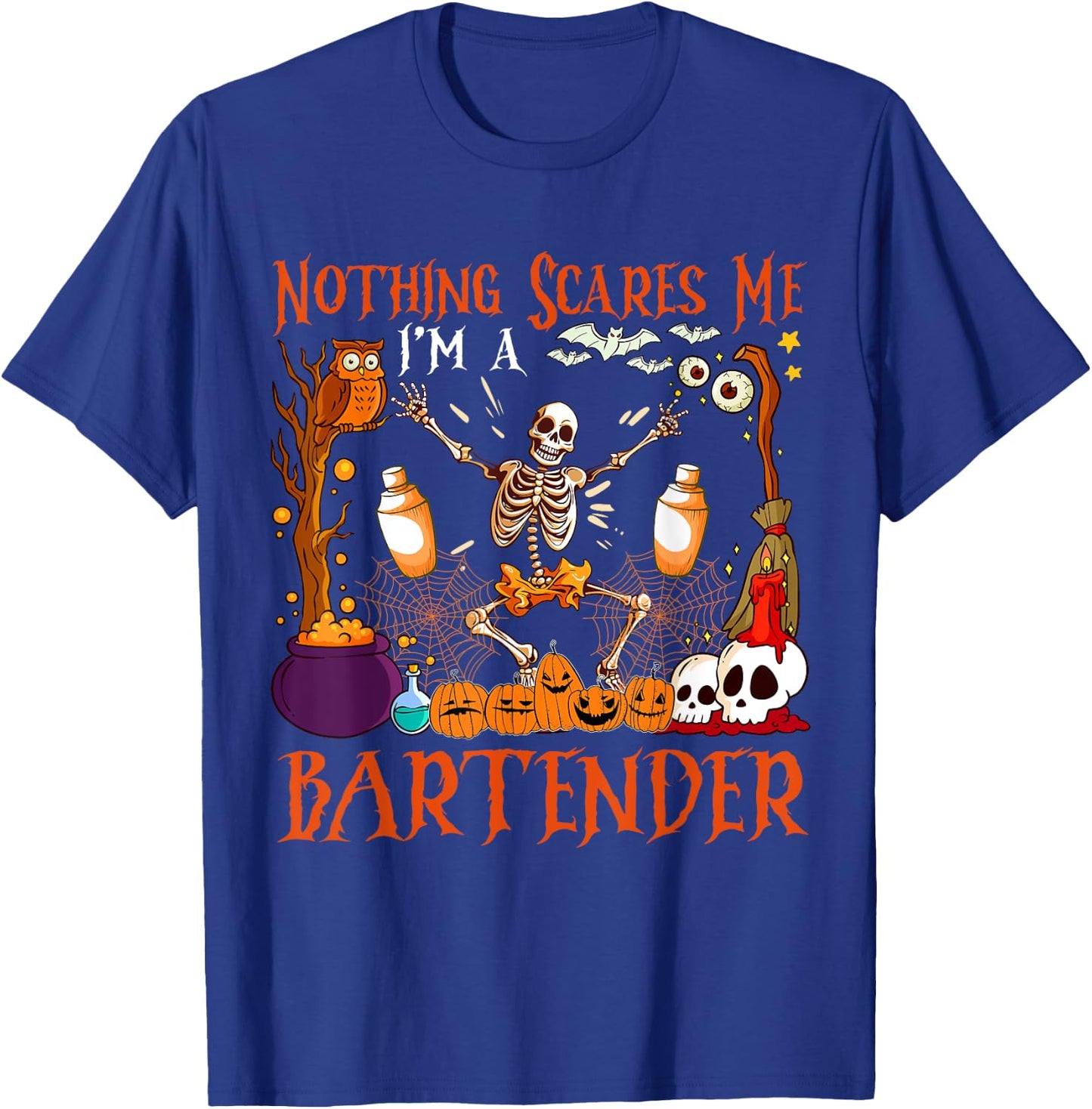 Nothing Scares Me I'm A Bartender Halloween Skeleton T-Shirt - T-Shirt | Royal