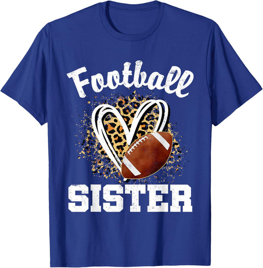 Football Sister Leopard Heart T-Shirt - T-Shirt | Royal