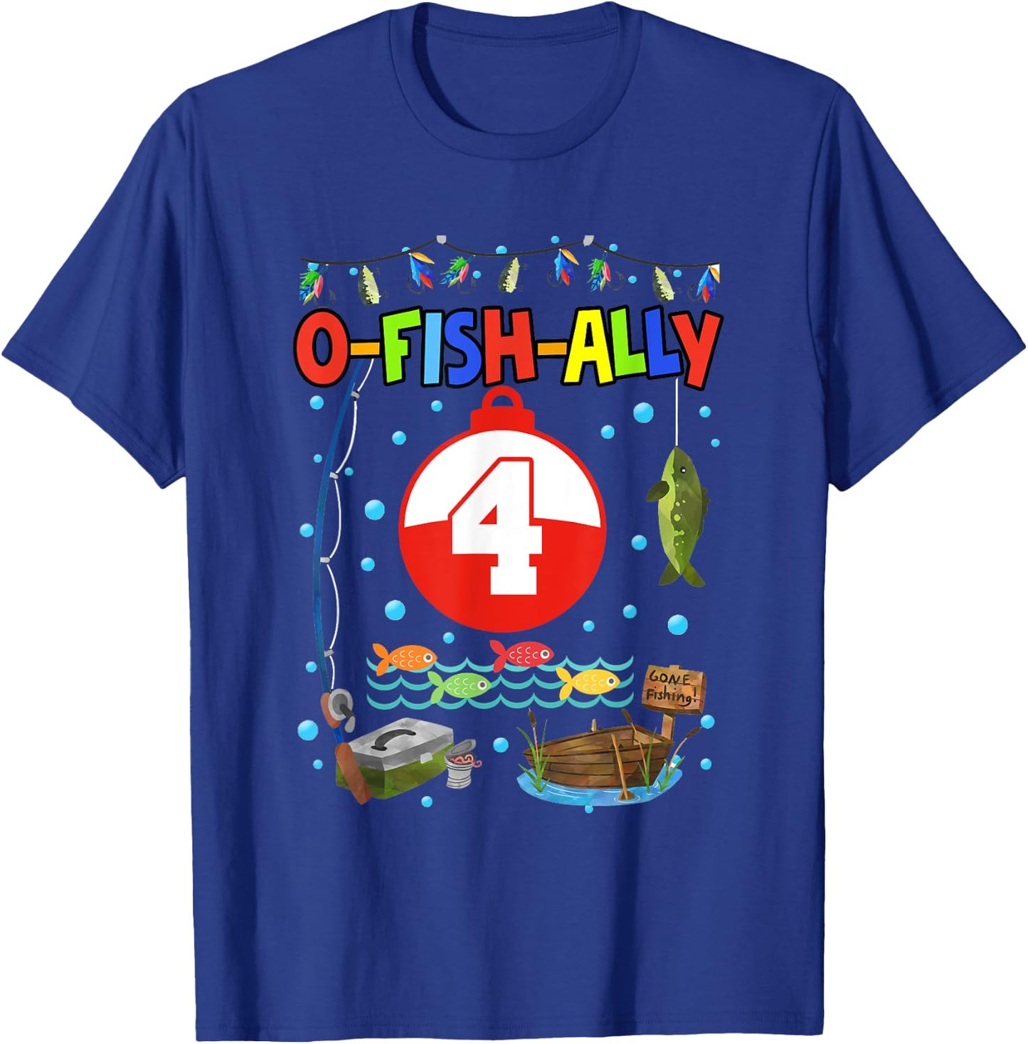 4 Year Old Fishing 4th Birthday Boy Bday Party Decorations T-Shirt - T-Shirt | Royal