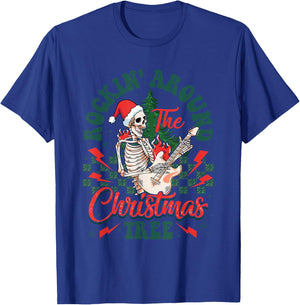 Retro Rockin Around The Christmas Tree Skeleton Plays Guitar T-Shirt - T-Shirt | Royal